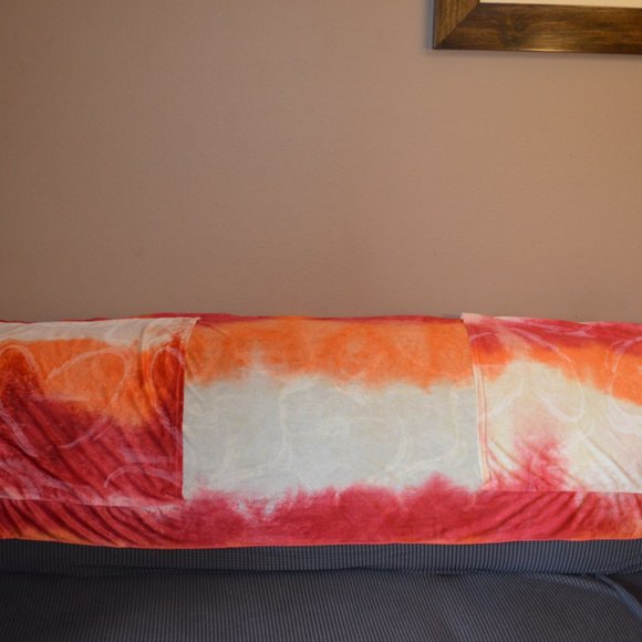 Shawl Scarf with Pouches Orange-Red-Yellow Wide White Prints Silky Wrap 70'x25' - Picture 10 of 13